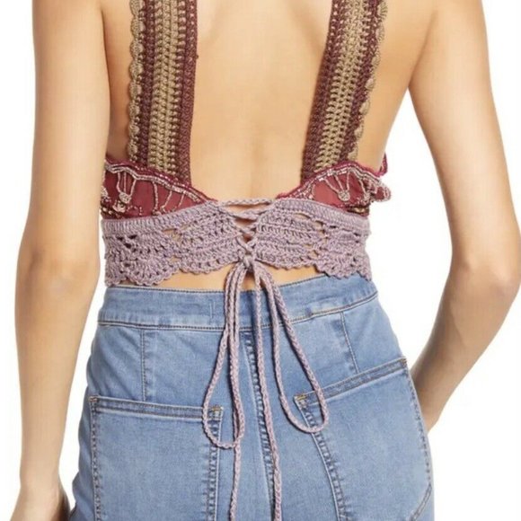 Free People Pink Ombre Rose  Sequined Embroidered Hi There Top - Picture 10 of 11